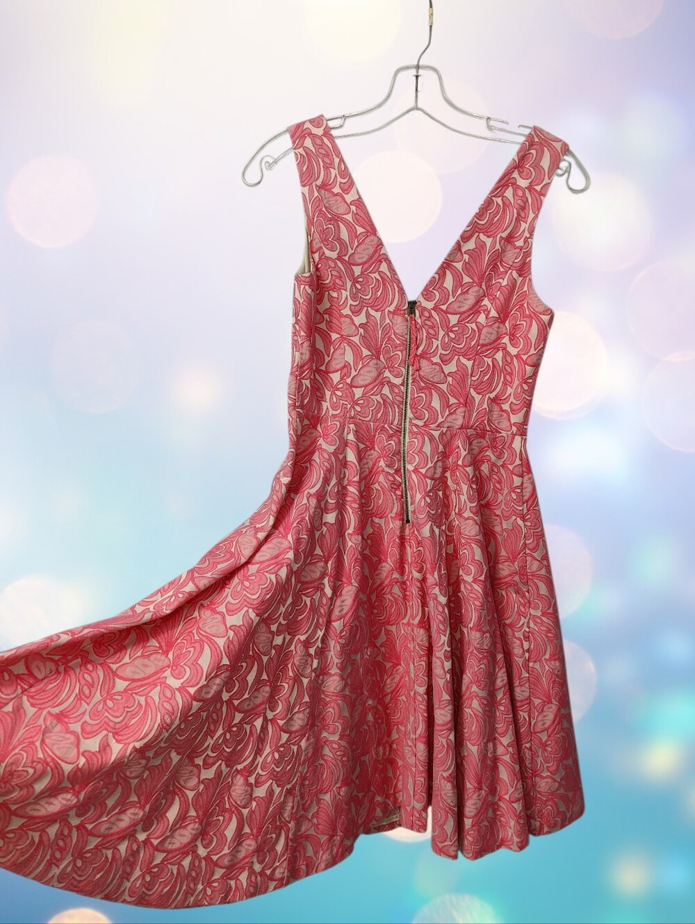 Coquette Jacquard Fit & Flare Pink & White Sleeveless Dress Soft Girl Era